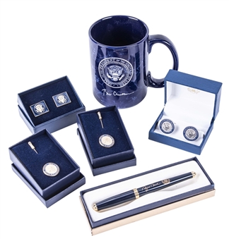 Lot of (6) Presidential Issued Items Including Cuff Links, Press Stick Pins, and More Given to Former White House Staff Member